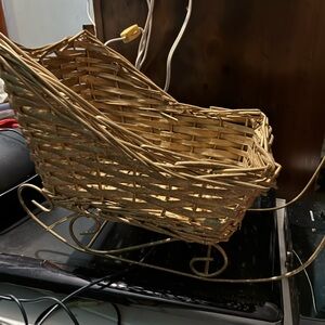 Woven Rattan Decorative Sleigh - Gold
